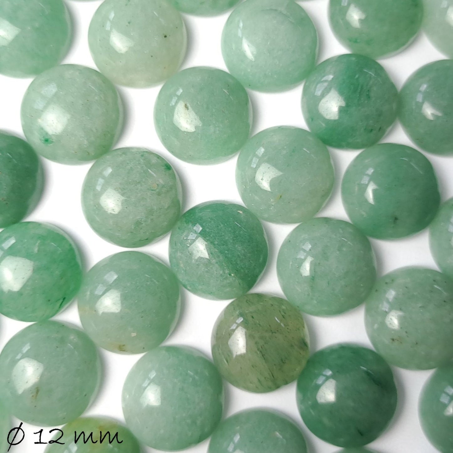 B-Ware - 2 Stück Edelstein Cabochons, grüner Aventurin, 12 mm