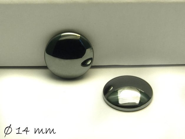 2 Stück Edelstein Cabochons, Hämatit, 14mm schwarz glänzend