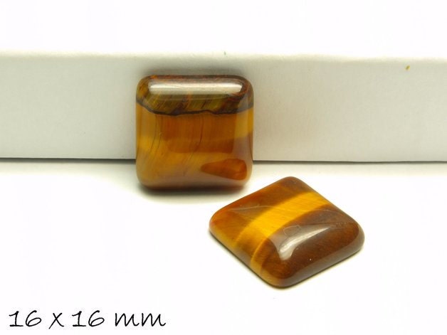 2 Stück Edelstein Cabochons, Tigerauge, 16 x 16 mm