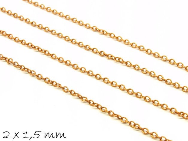 0,86EUR/m - 5 m Gliederkette, kupfer, fein, 2 x 1,5 mm