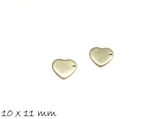 6 Stück Anhänger Herz Edelstahl Stempel Plättchen, silber, 11 x 10 mm