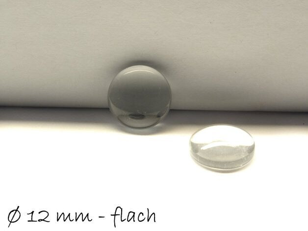 10 Stück Glas Cabochons, rund, klar, Ø 12 mm - flach