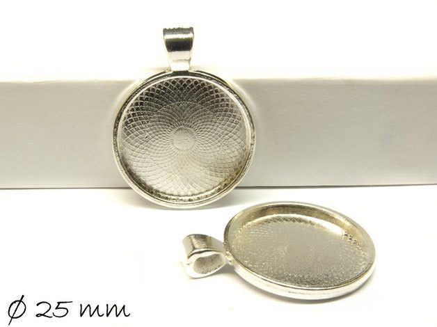 2 Stück Anhänger mit Cabochonfassung / Medaillon 25 mm, silber