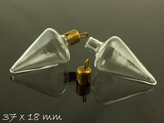 1 Stück Glasperle - Hohlperle klar Kegel 37 x 18 mm