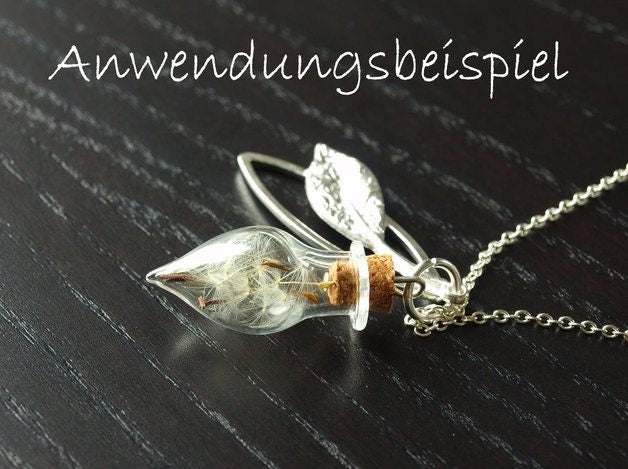 1 Stück Glasperlen Phiole hohl m. Korken Anhänger, oval, spitz