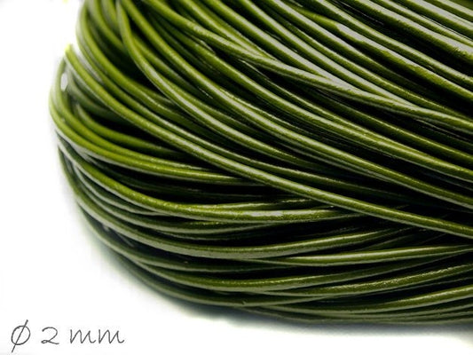 0,70EUR/m - 5 m Lederband, olivgrün, Ø 2 mm