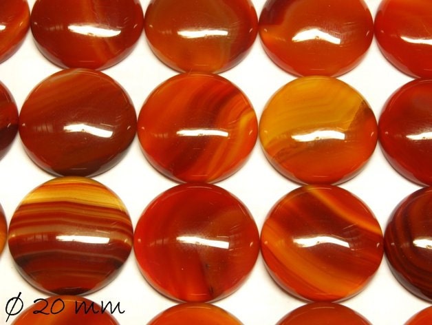 2 Stück Edelstein Cabochons, roter Achat, Ø 20 mm