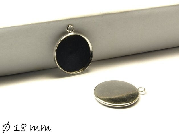 2 Stück Anhänger mit Cabochonfassungen / Medaillon 18 mm, silber