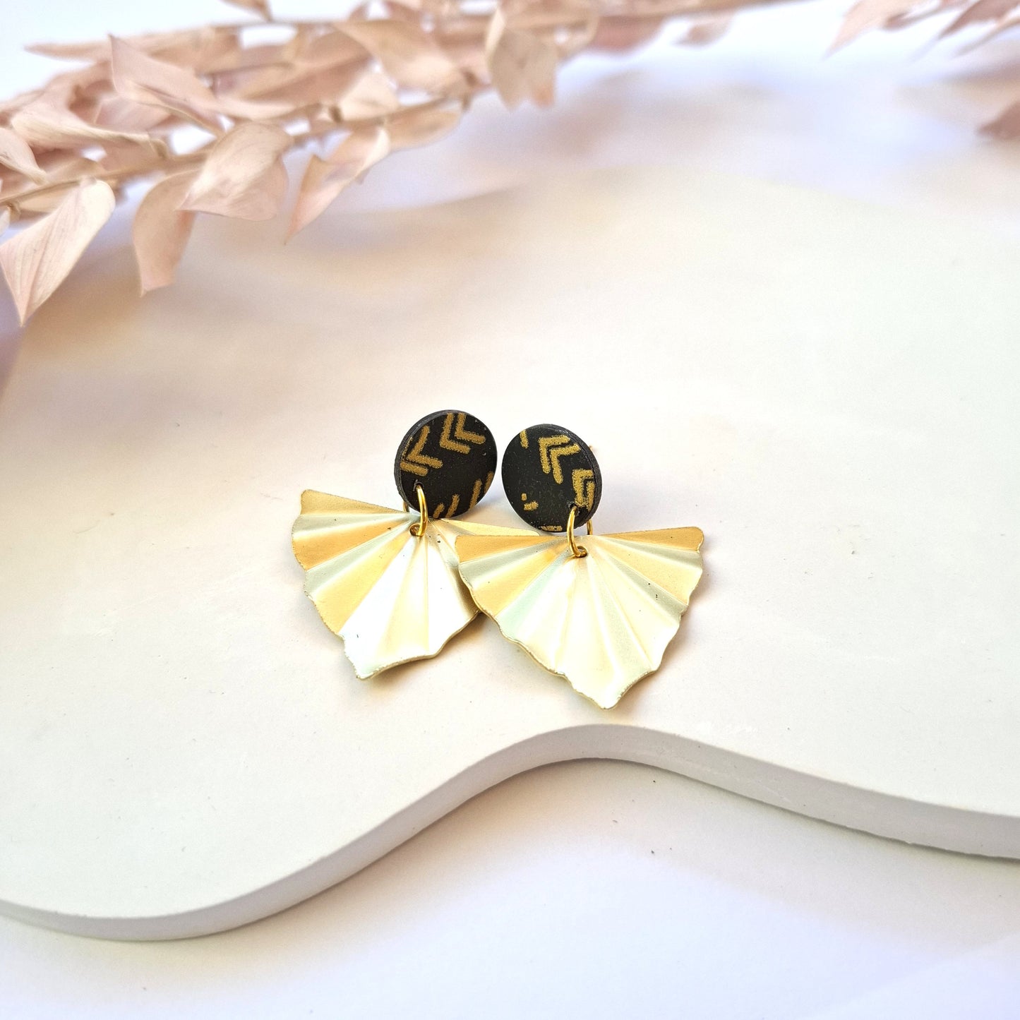 Statement Ohrringe Polymer Clay retro Muster schwarz gold