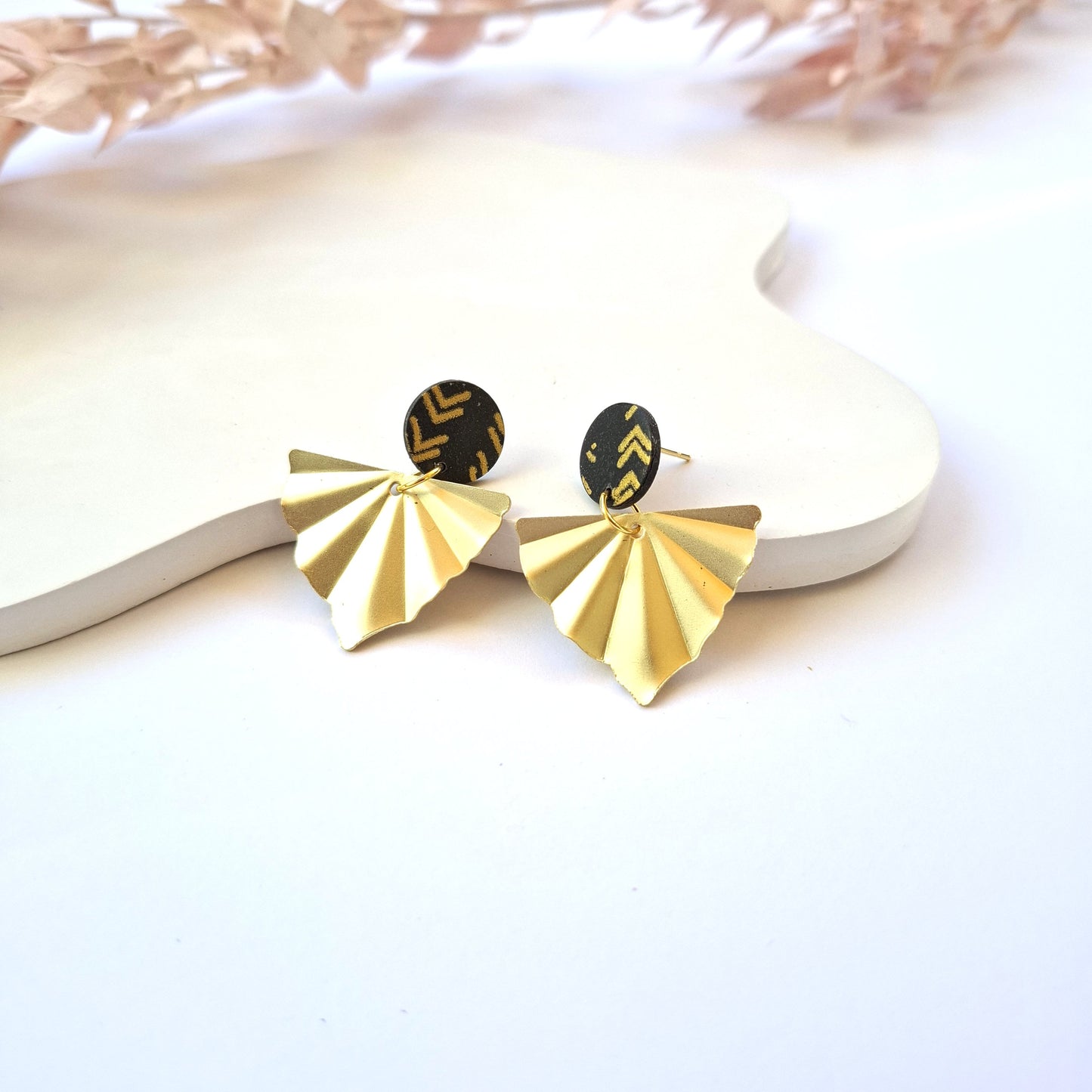 Statement Ohrringe Polymer Clay retro Muster schwarz gold