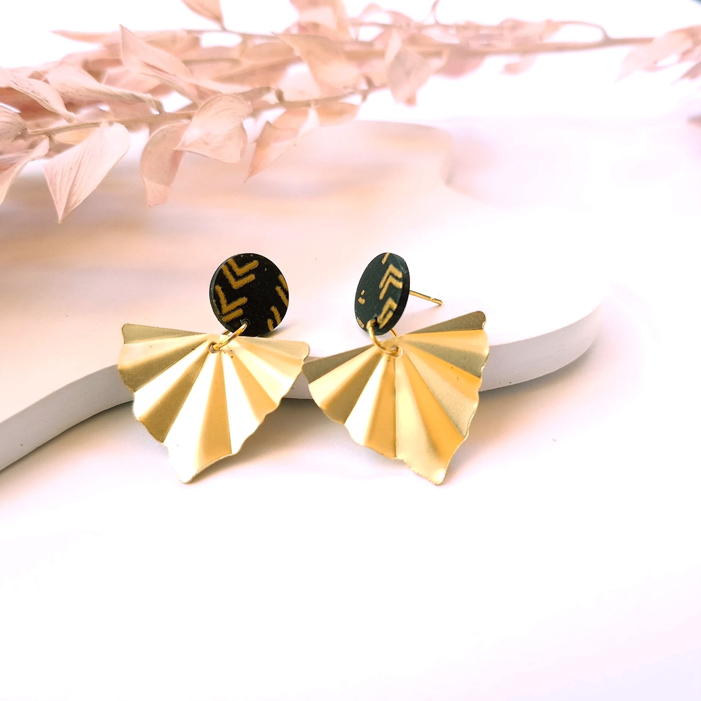 Statement Ohrringe Polymer Clay retro Muster schwarz gold