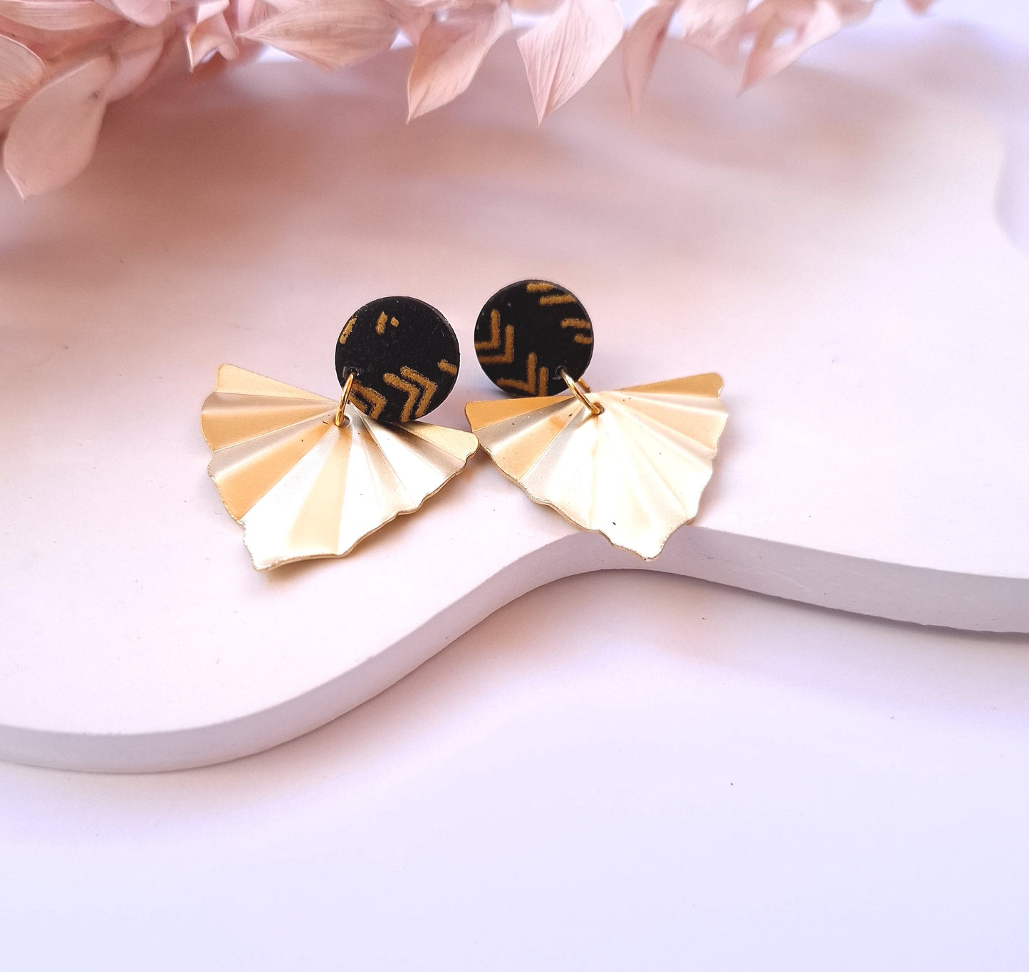 Statement Ohrringe Polymer Clay retro Muster schwarz gold