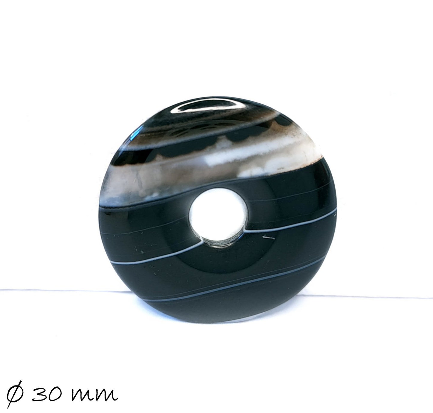 1 Stück Donut Anhänger Edelstein Achat Ø 30 mm, schwarz