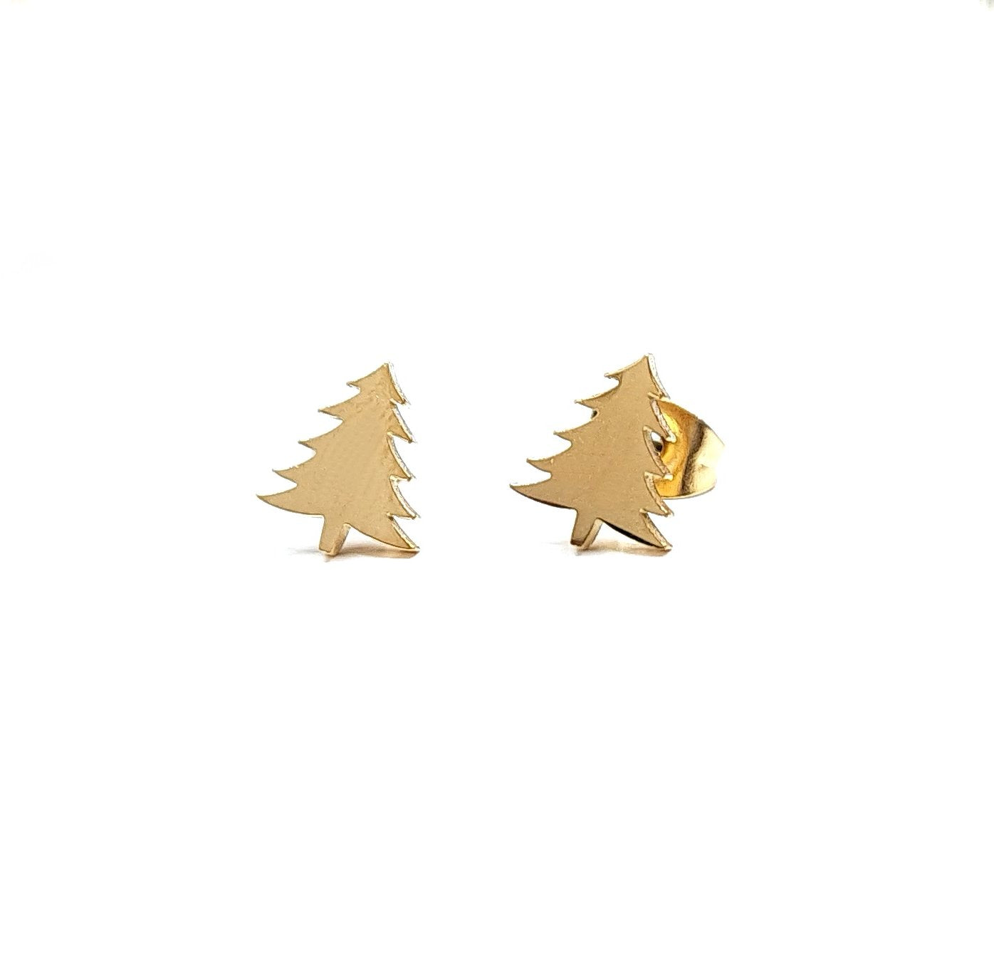 Edelstahl Ohrstecker Weihnachtsbaum, Tanne, Weihnachten, Gold, Ohrringe