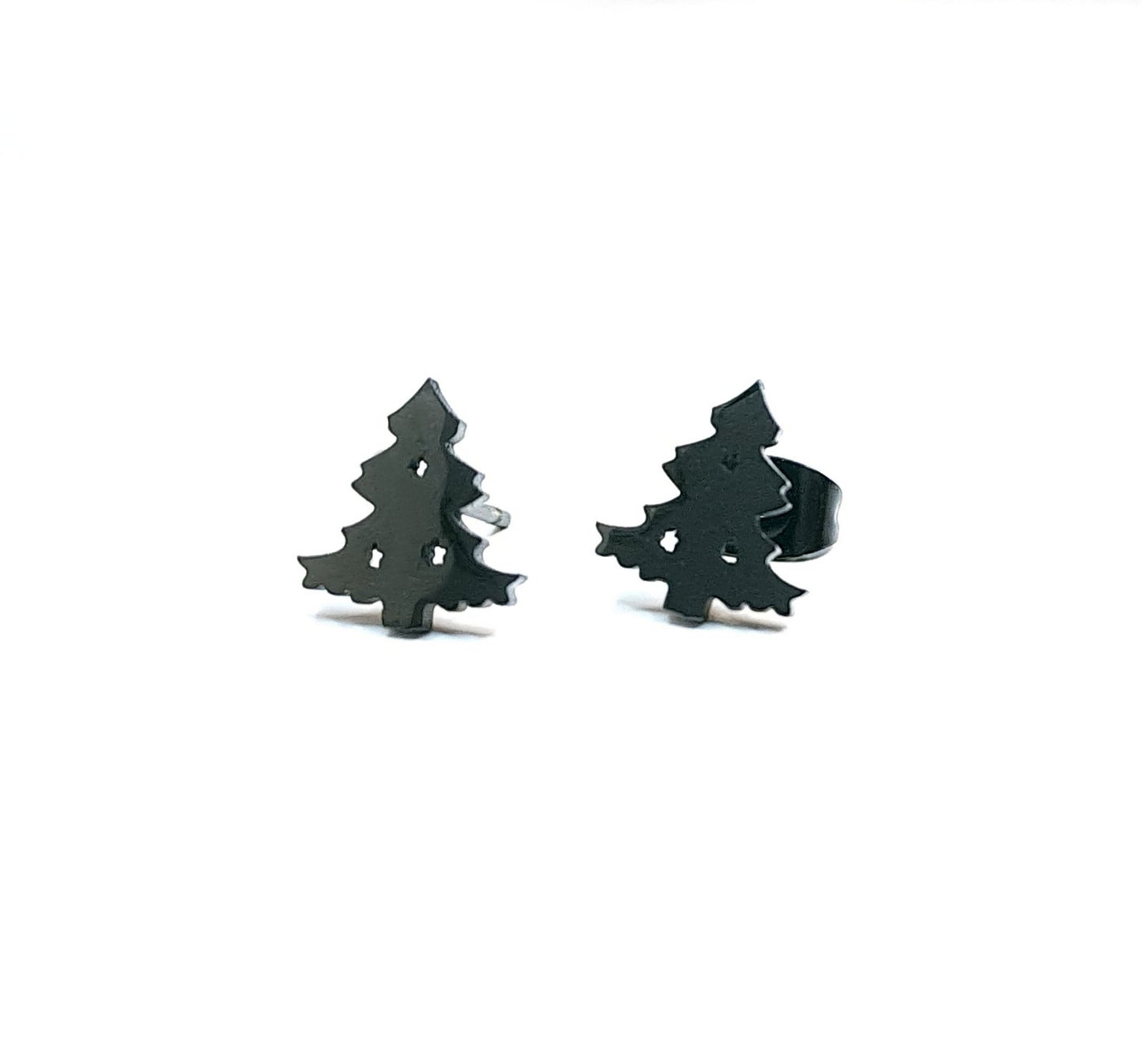 Edelstahl Ohrstecker Weihnachtsbaum, Tanne, Weihnachten, schwarz Ohrringe