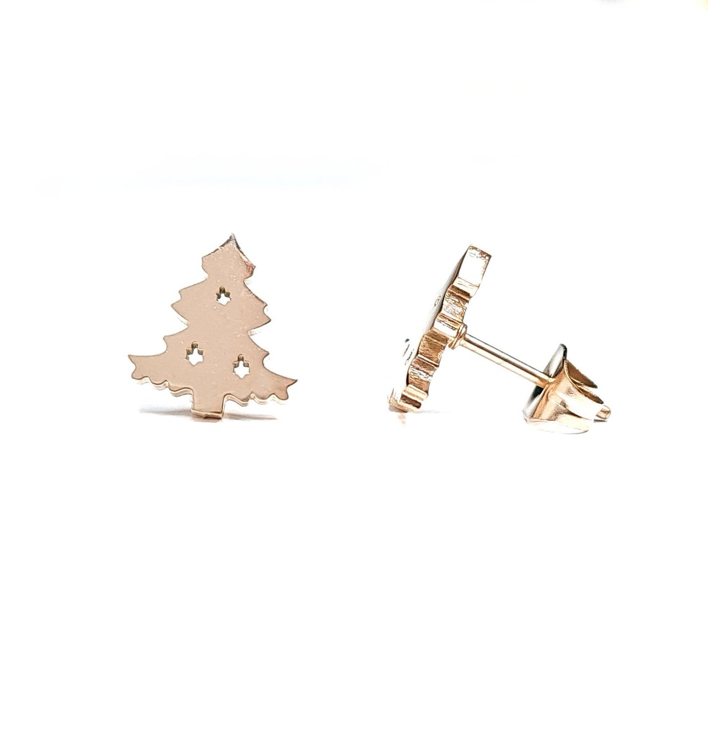 Edelstahl Ohrstecker Weihnachtsbaum, Tanne, Weihnachten, Rosegold, Ohrringe