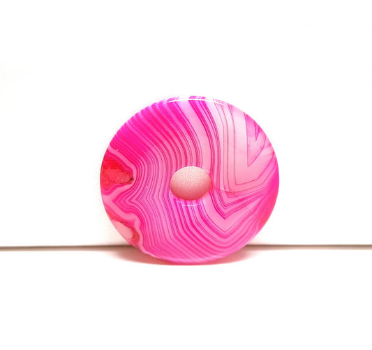 1 Stück Edelstein Donut Anhänger, Achat Ø 30 mm, pink-weiß
