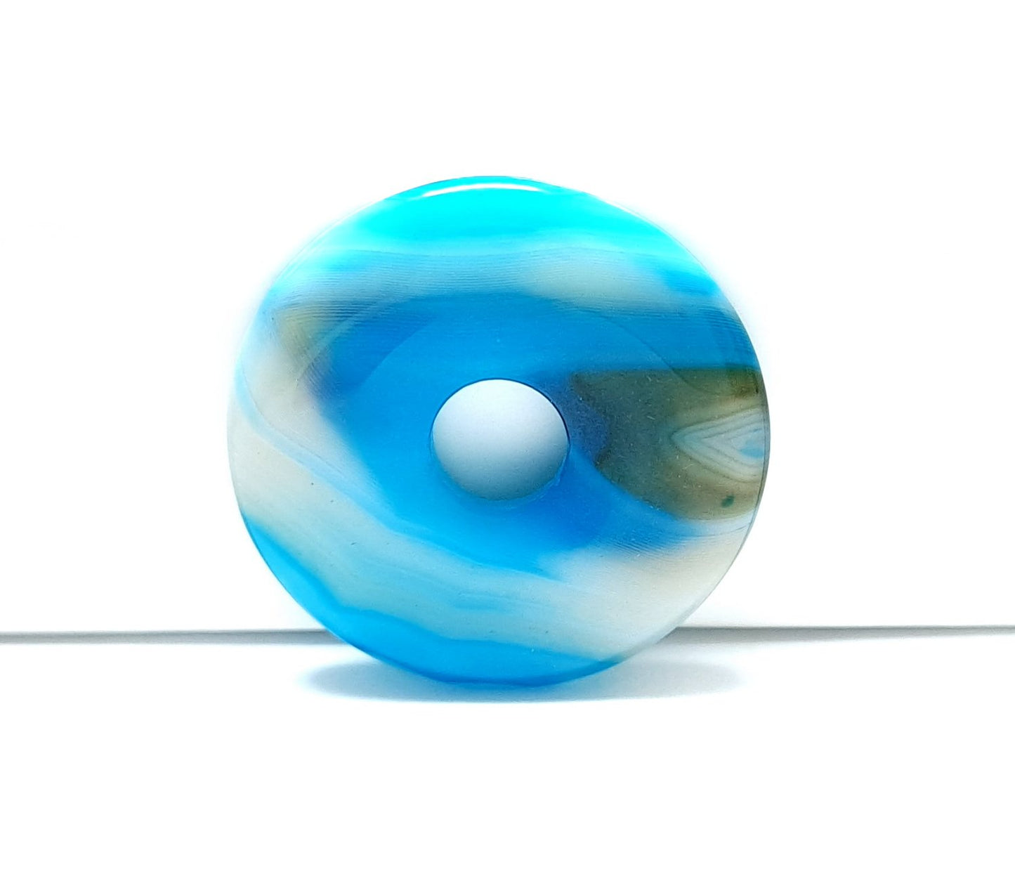 1 Stück Edelstein Donut Anhänger, Achat Ø 30 mm, blau-weiß
