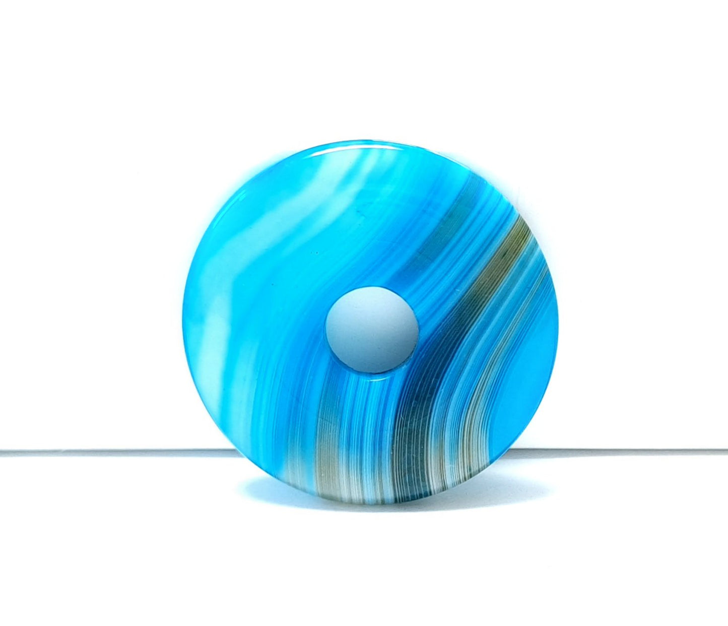1 Stück Edelstein Donut Anhänger, Achat Ø 30 mm, blau-weiß