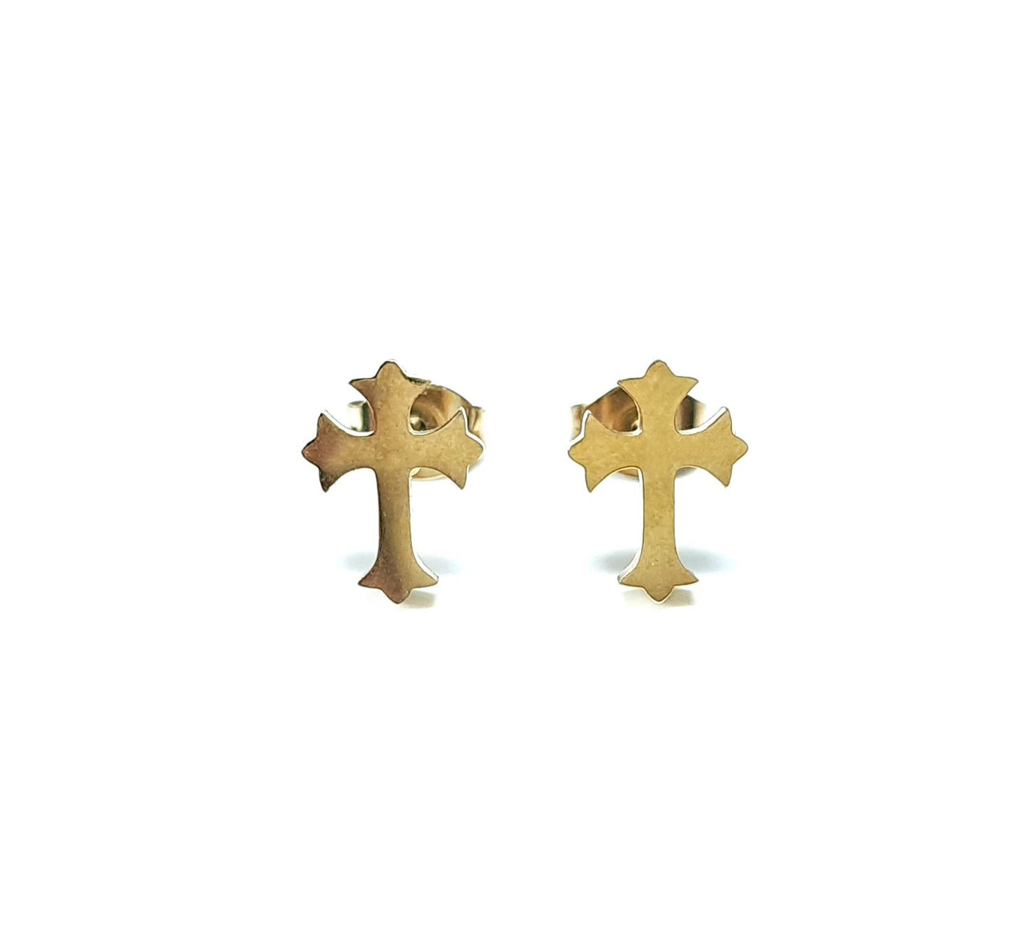 Kreuz Ohrstecker Gold aus Edelstahl – Kleine Motiv Ohrringe Damen & Herren, Filigraner Kreuzschmuck, Geschenk zu Konfirmation & Kommunion (ca. 1,5 x 1 cm)