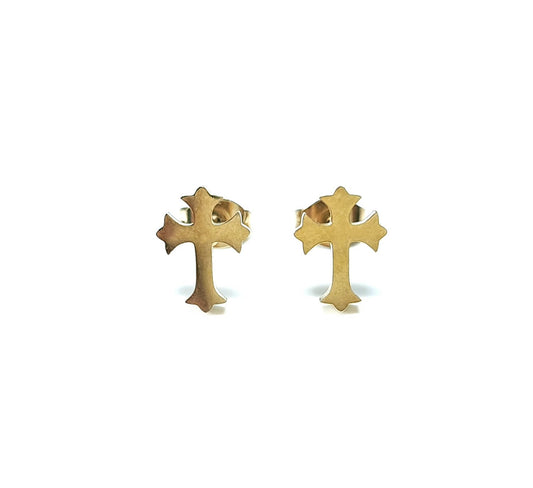Kreuz Ohrstecker Gold aus Edelstahl – Kleine Motiv Ohrringe Damen & Herren, Filigraner Kreuzschmuck, Geschenk zu Konfirmation & Kommunion (ca. 1,5 x 1 cm)