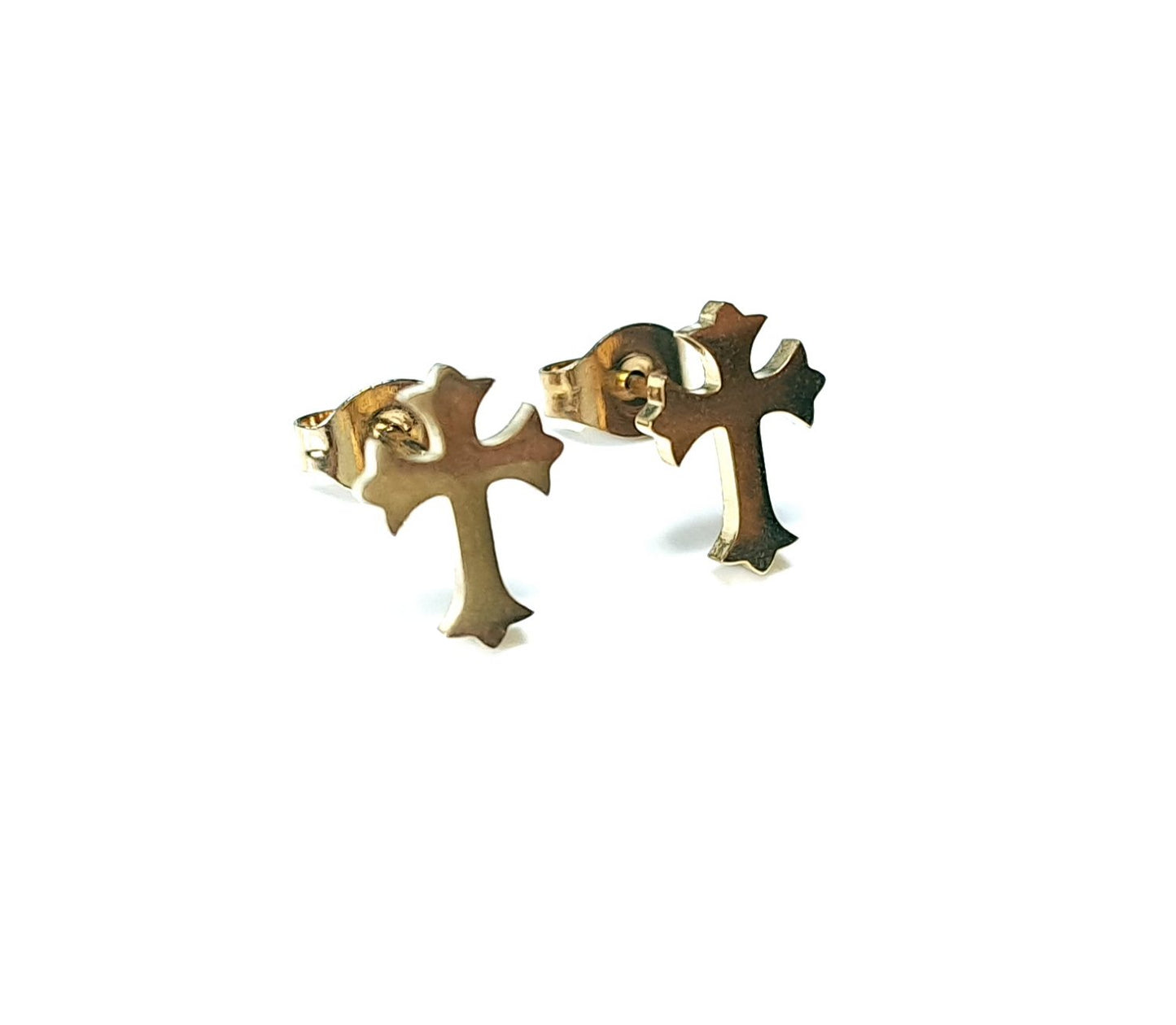 Kreuz Ohrstecker Gold aus Edelstahl – Kleine Motiv Ohrringe Damen & Herren, Filigraner Kreuzschmuck, Geschenk zu Konfirmation & Kommunion (ca. 1,5 x 1 cm)