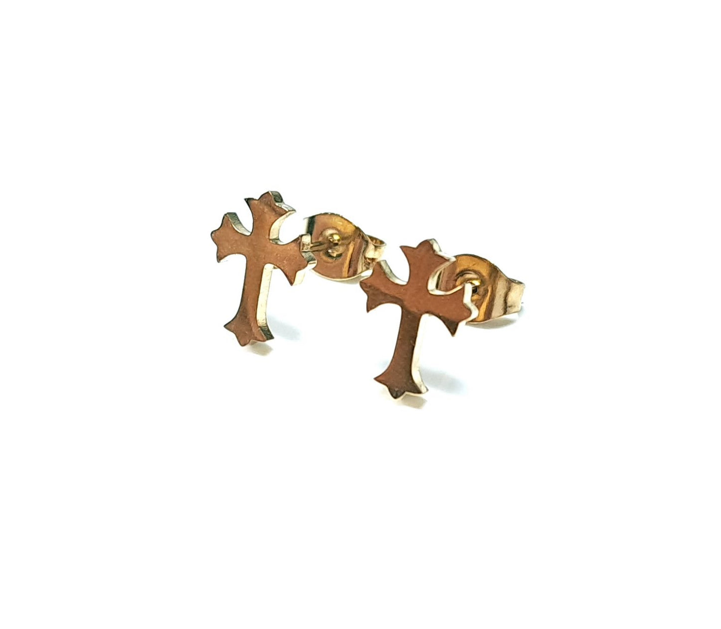 Kreuz Ohrstecker Gold aus Edelstahl – Kleine Motiv Ohrringe Damen & Herren, Filigraner Kreuzschmuck, Geschenk zu Konfirmation & Kommunion (ca. 1,5 x 1 cm)