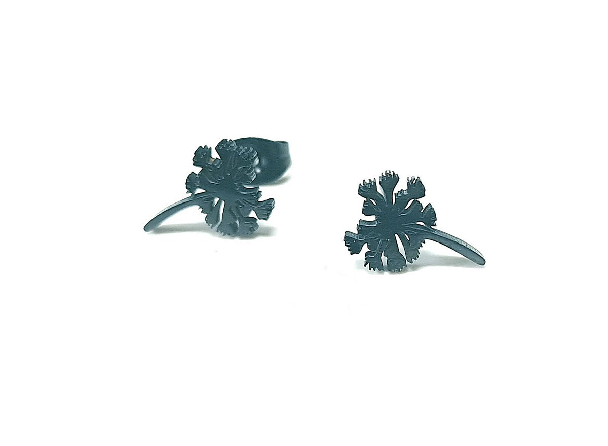 Pusteblumen Ohrstecker Schwarz aus Edelstahl (10x0,8mm)