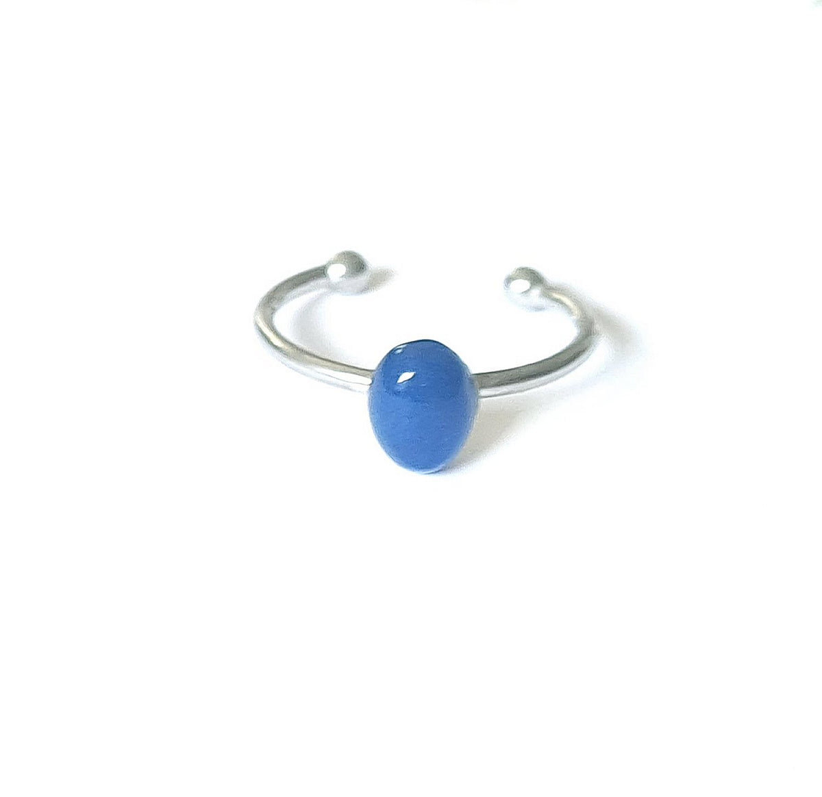 Offener Edelstahl-Ring verstellbar mit blauem Jade-Stein (8x6mm)