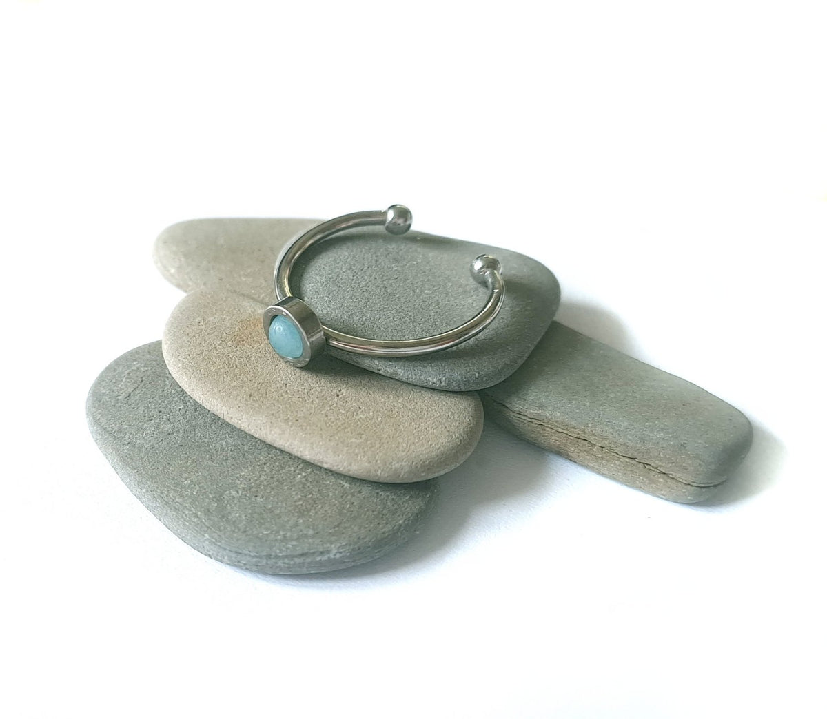 Blaue Jade Ring verstellbar aus Edelstahl (4 mm) | Blau