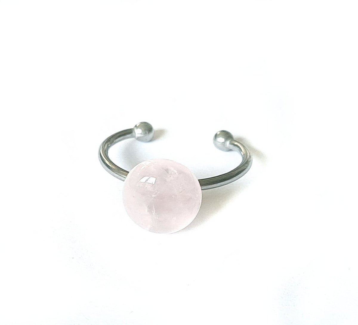 Rosenquarz Ring verstellbar aus Edelstahl (10 mm) | Rosa Stein