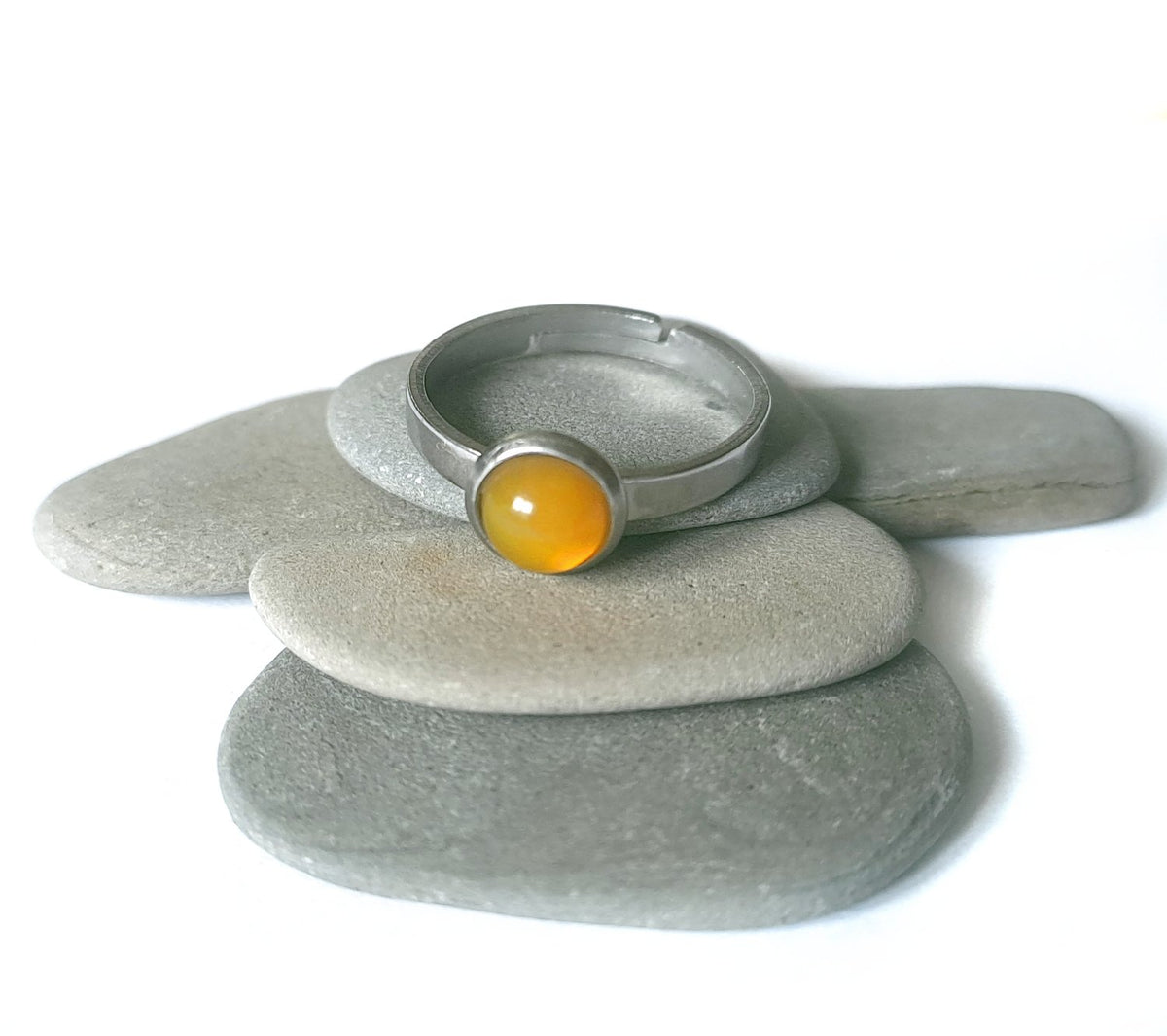Gelber Achat Ring verstellbar aus Edelstahl (6 mm) | Gelb
