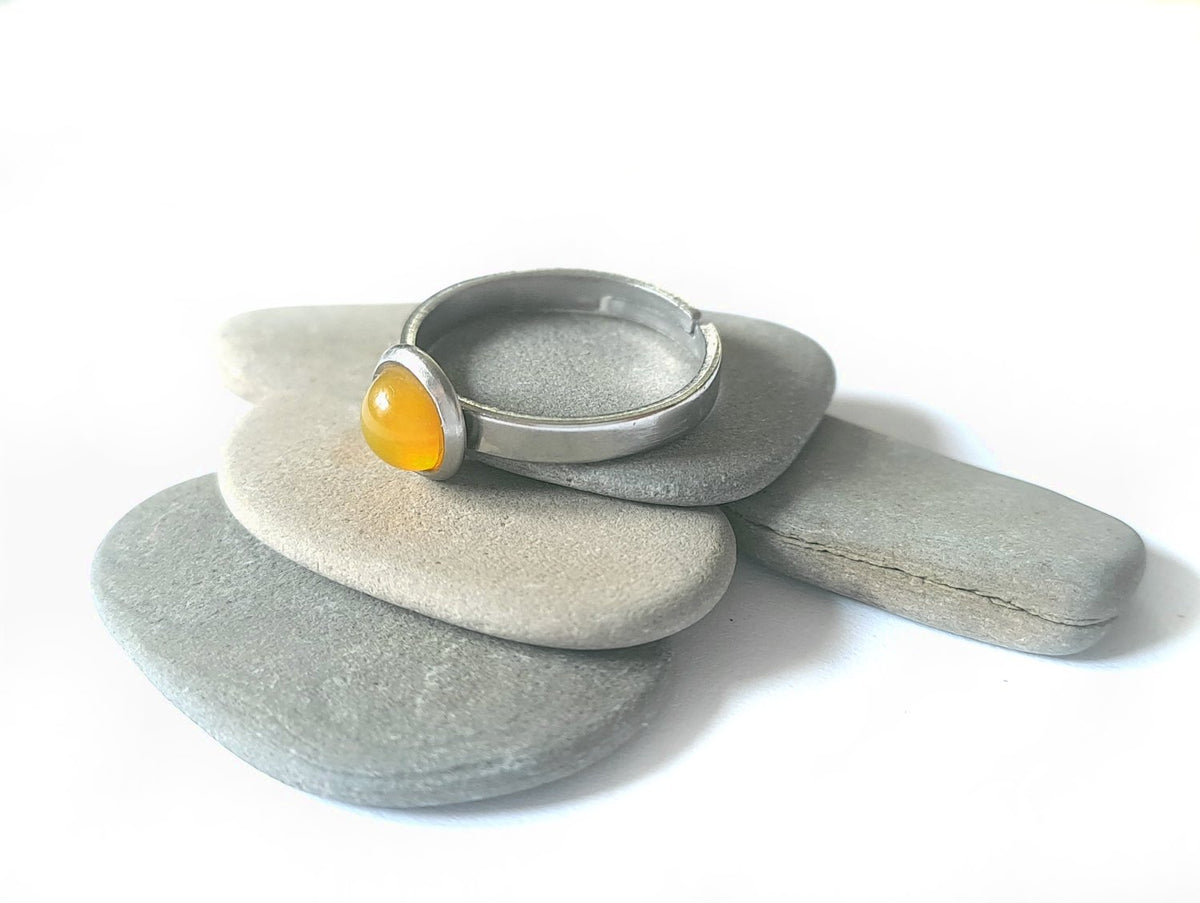 Gelber Achat Ring verstellbar aus Edelstahl (6 mm) | Gelb