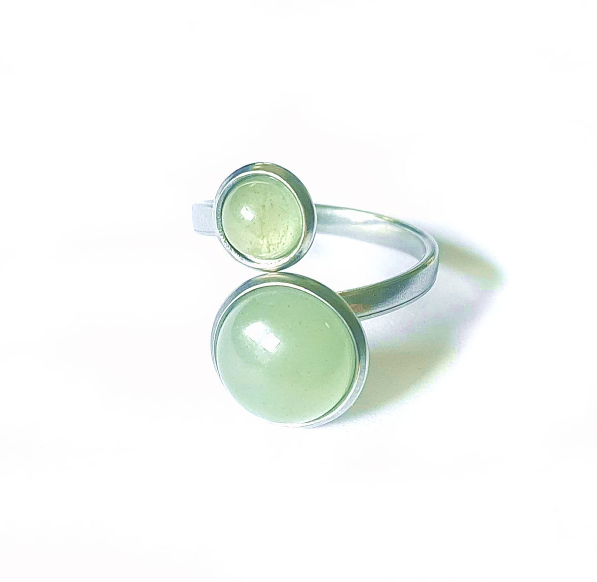 Verstellbarer Edelstahl-Ring mit zwei Aventurin-Cabochons (10 mm & 6 mm)