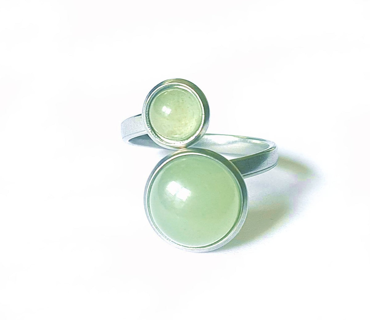 Verstellbarer Edelstahl-Ring mit zwei Aventurin-Cabochons (10 mm & 6 mm)