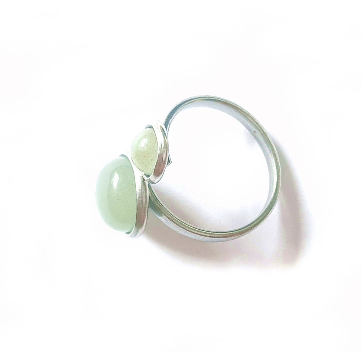 Verstellbarer Edelstahl-Ring mit zwei Aventurin-Cabochons (10 mm & 6 mm)