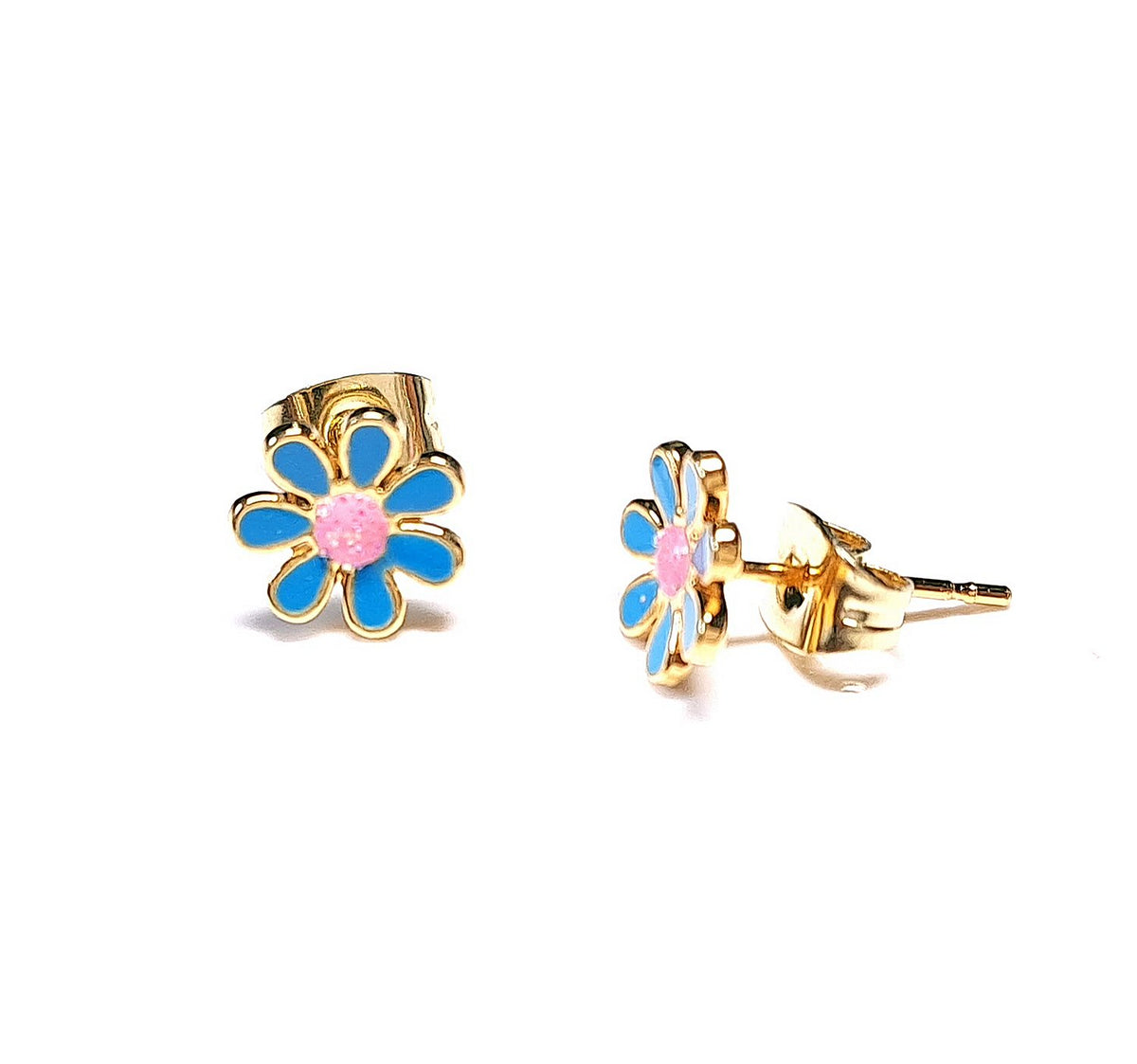 Ohrstecker Blume Gold Edelstahl – Bunte Emaille Ø 10 mm