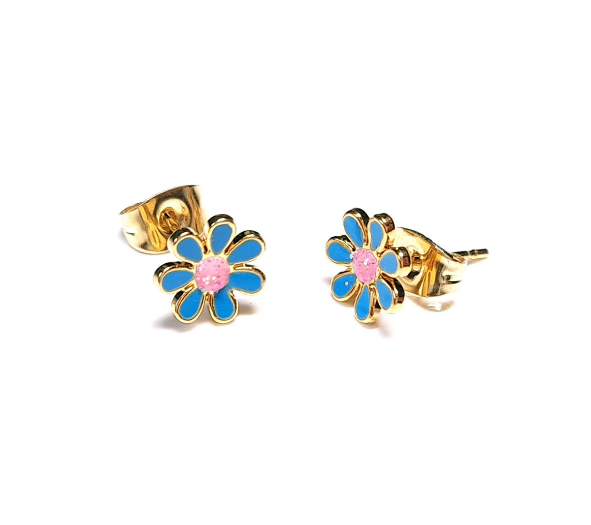 Ohrstecker Blume Gold Edelstahl – Bunte Emaille Ø 10 mm