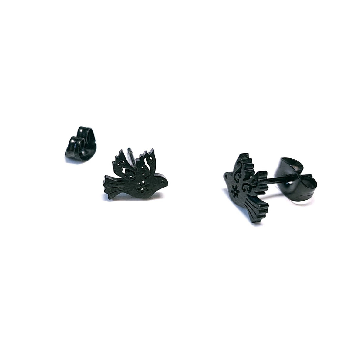 Vogel Ohrstecker Edelstahl Schwarz – Taube Schmuck ca. 1 cm