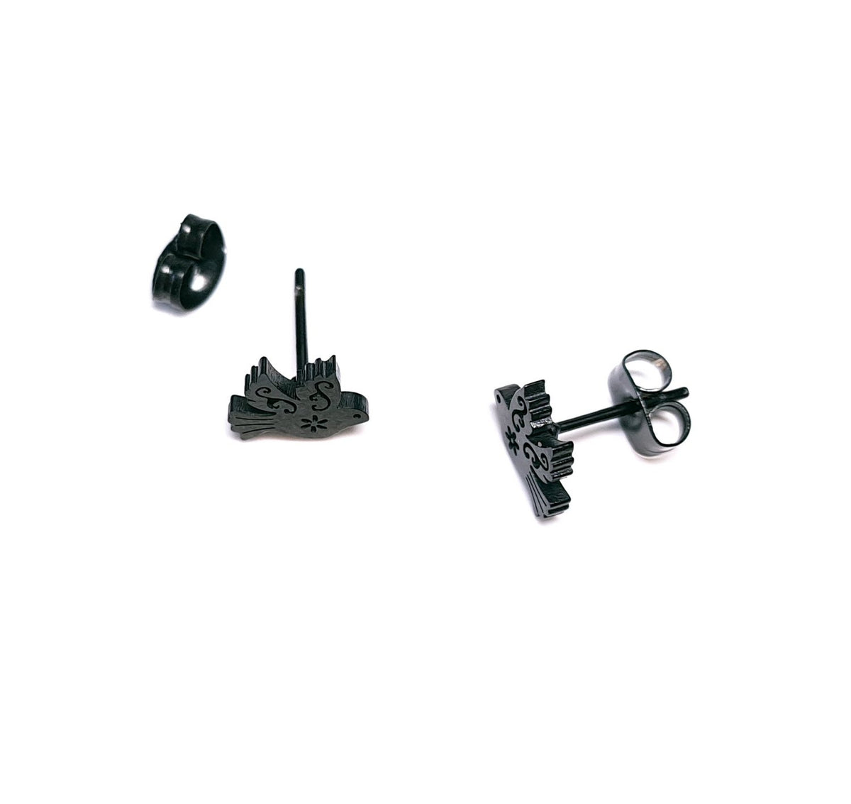 Vogel Ohrstecker Edelstahl Schwarz – Taube Schmuck ca. 1 cm