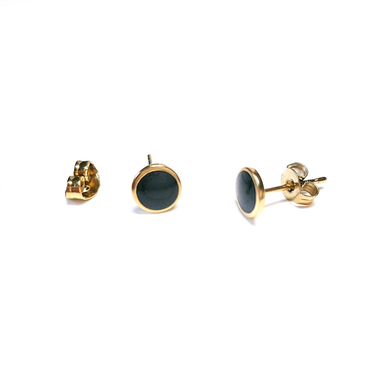 Ohrstecker Gold Edelstahl – Rund mit schwarzer Emaille Ø 0,8 cm