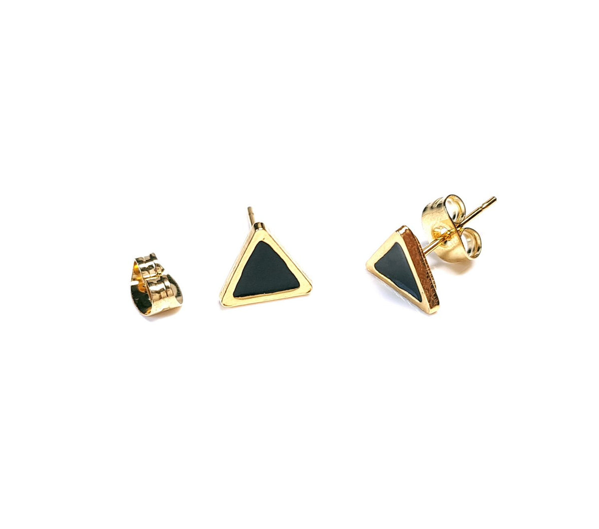 Ohrstecker Gold Edelstahl – Dreieck mit schwarzer Emaille ca. 0,7 cm