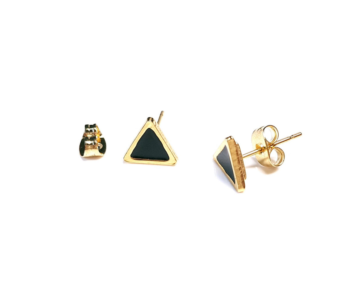 Ohrstecker Gold Edelstahl – Dreieck mit schwarzer Emaille ca. 0,7 cm