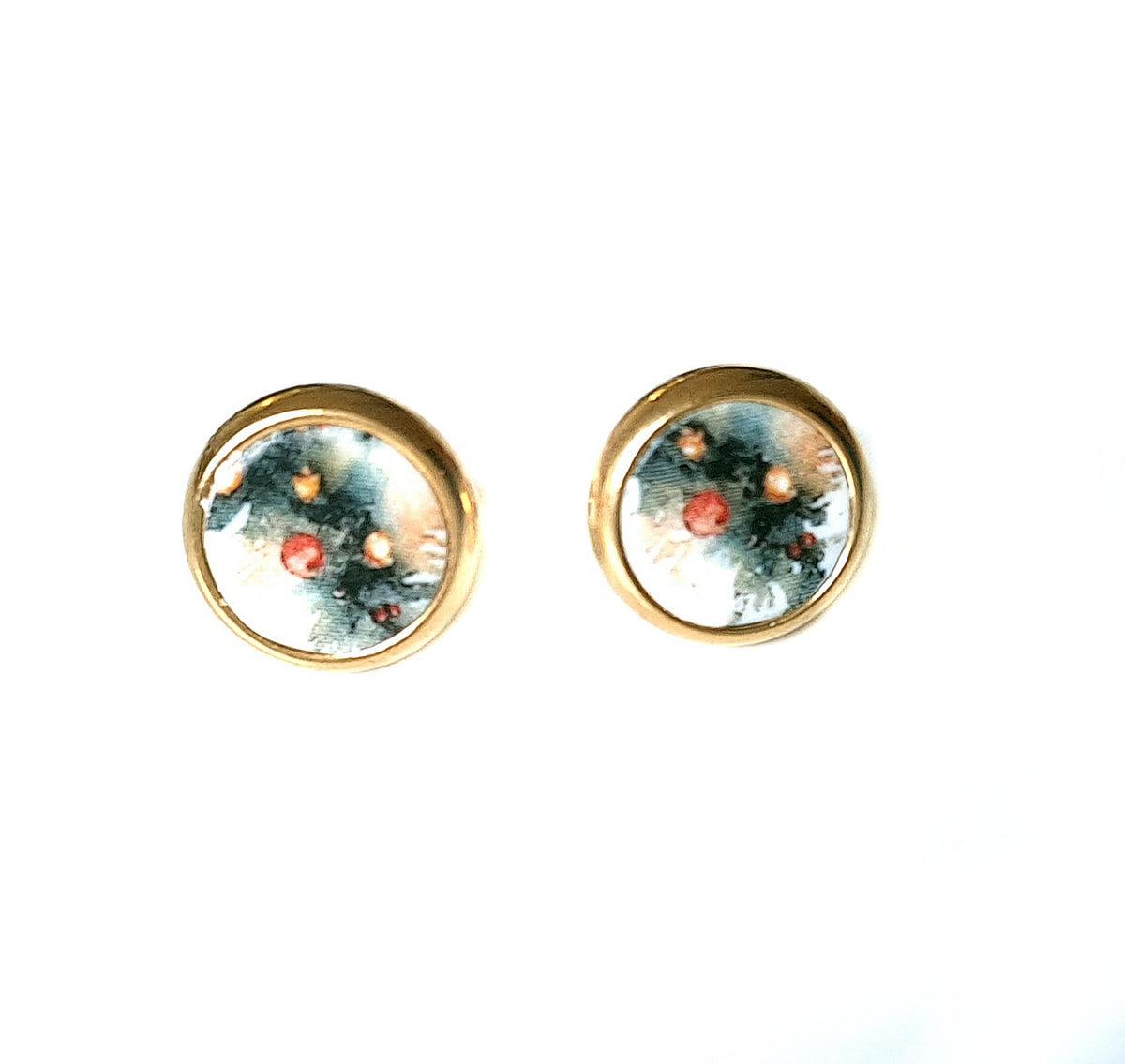 Ohrstecker Edelstahl & Polymer Clay – Weihnachts-Motiv mit Tannenzweig (8mm Cabochon)