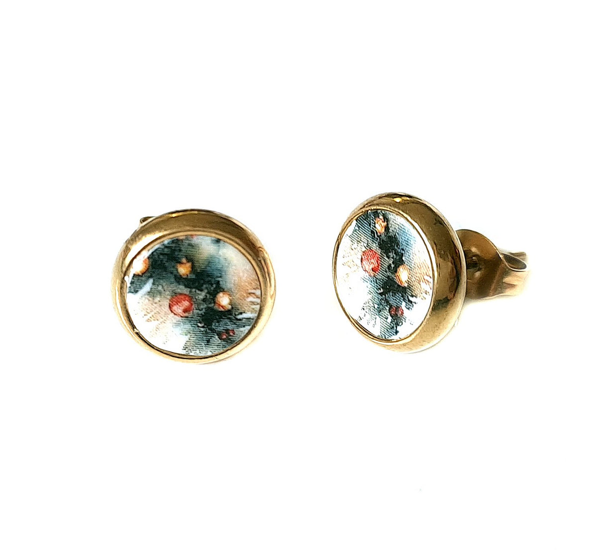 Ohrstecker Edelstahl & Polymer Clay – Weihnachts-Motiv mit Tannenzweig (8mm Cabochon)