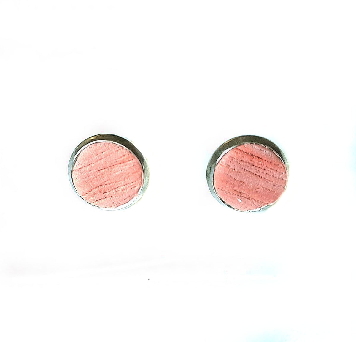 Mini Ohrstecker Edelstahl & Polymer Clay – Rosé mit Struktur (8mm Cabochon)