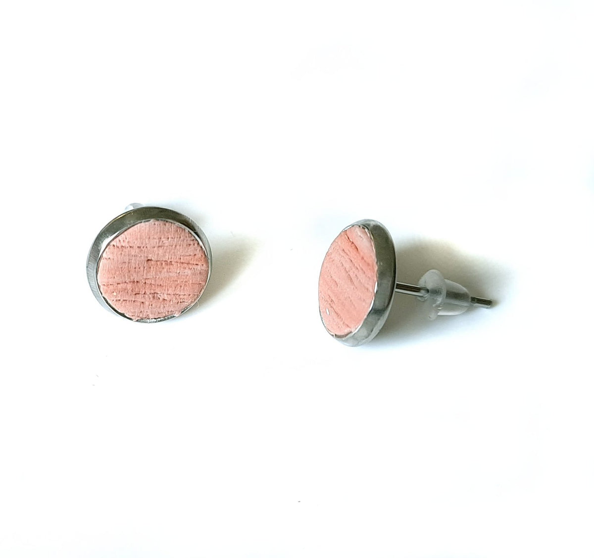 Mini Ohrstecker Edelstahl & Polymer Clay – Rosé mit Struktur (8mm Cabochon)