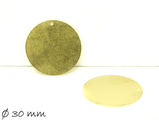 4 Stück runde Anhänger Messing Stempel Plättchen, gold, Ø 30 mm