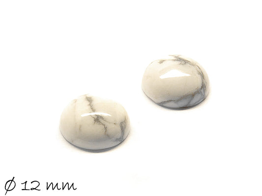 2 Stück Edelstein Cabochons, weißer Howlith, 12 mm