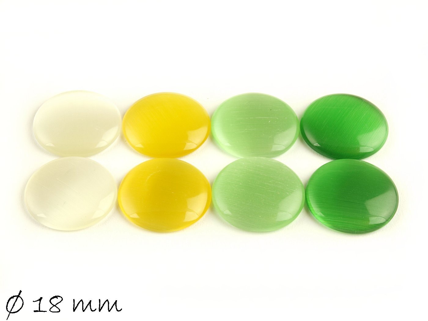 8 Stück runde Cateye Glas Cabochons 18 mm, verschiedene Farben